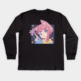 Neko Girl Booped Anime Lover Pink Hair Kids Long Sleeve T-Shirt